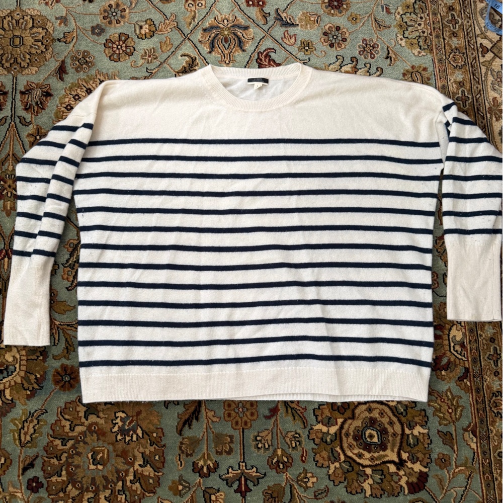 J. Crew Cream and Navy Sailor Striped Cashmere Sweater